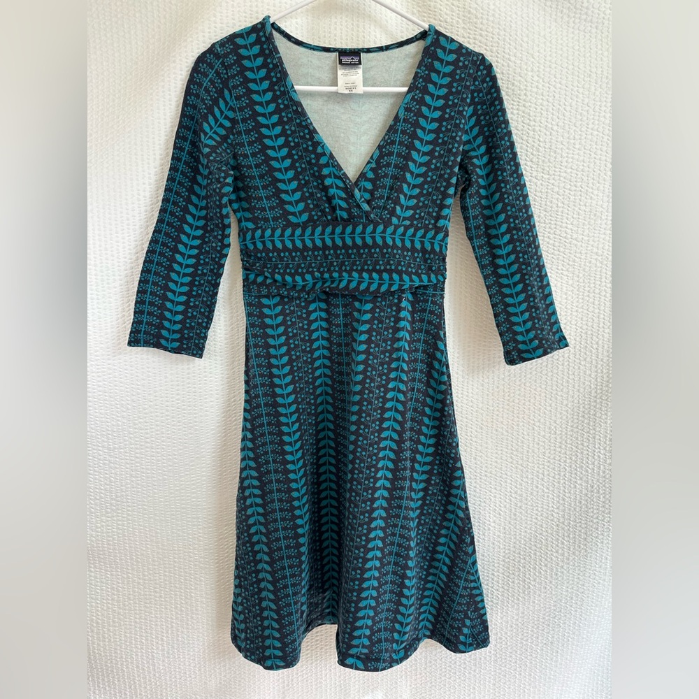 Patagonia Margot Women’s Teal Blue Black Midi Elbow Sleeve Dress Size: XS - Picture 2 of 8